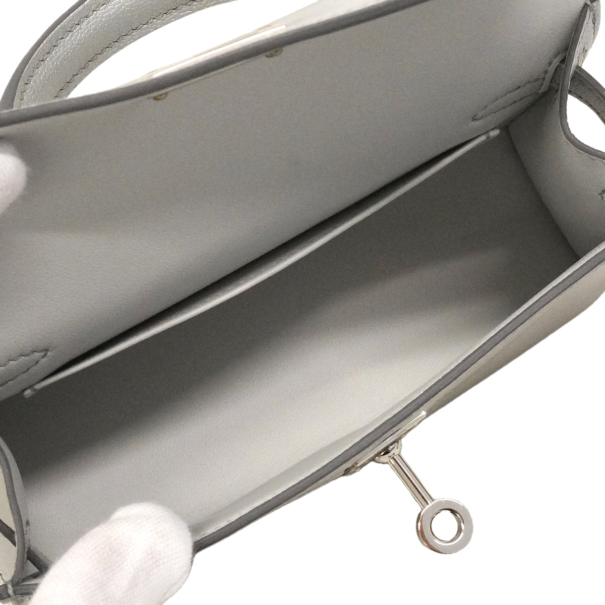 【6kd4823-e-g】エルメス ハンドバッグ ミニケリー2 シェーブルシャムキラ アルジャン シルバー金具 G刻印 2wayバッグ【中古】レディース