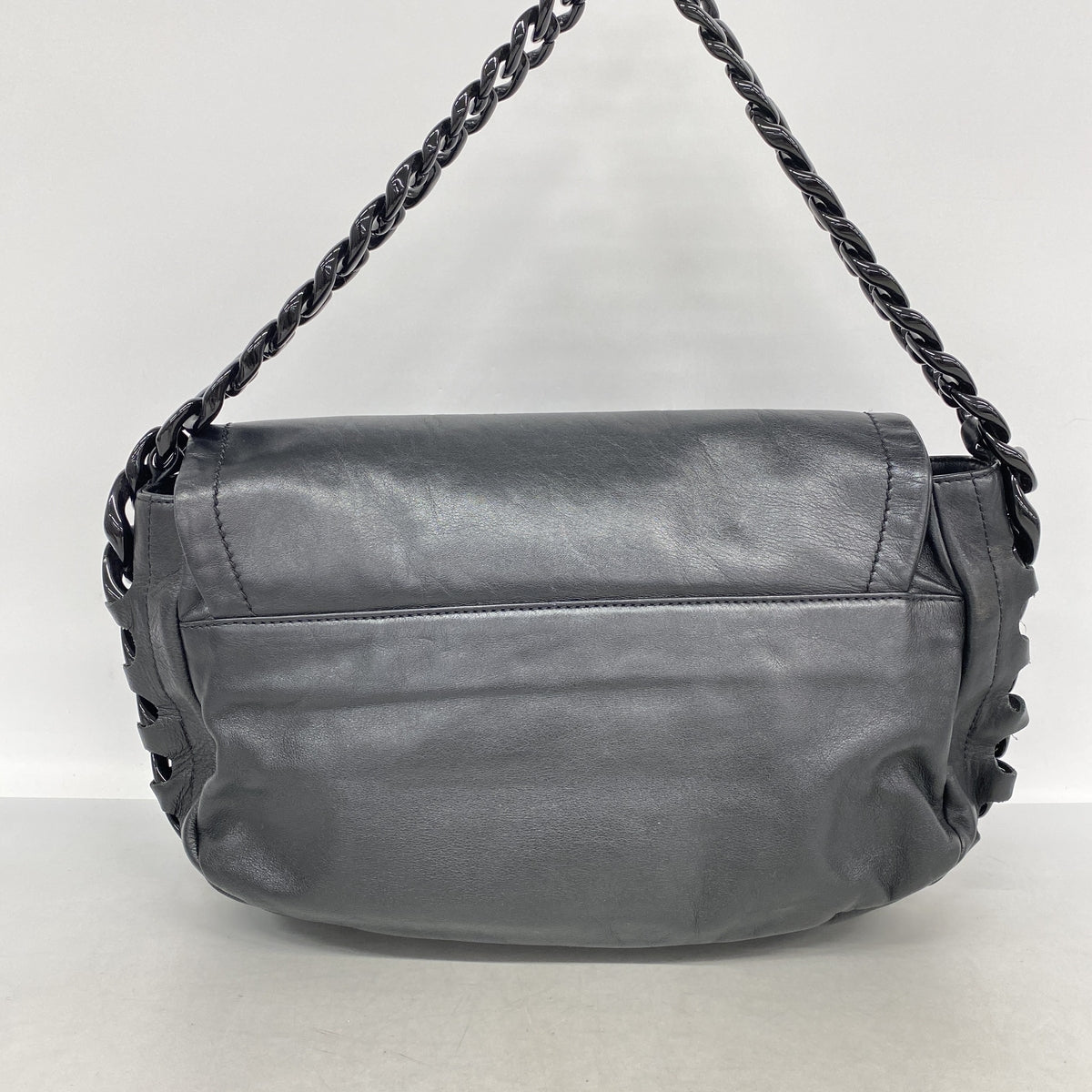 【6kd4831】シャネル ショルダーバッグ チェーンショルダー レザー ブラック シルバー金具【中古】レディース