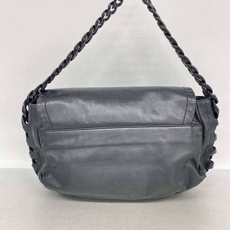 【6kd4831】シャネル ショルダーバッグ チェーンショルダー レザー ブラック シルバー金具【中古】レディース