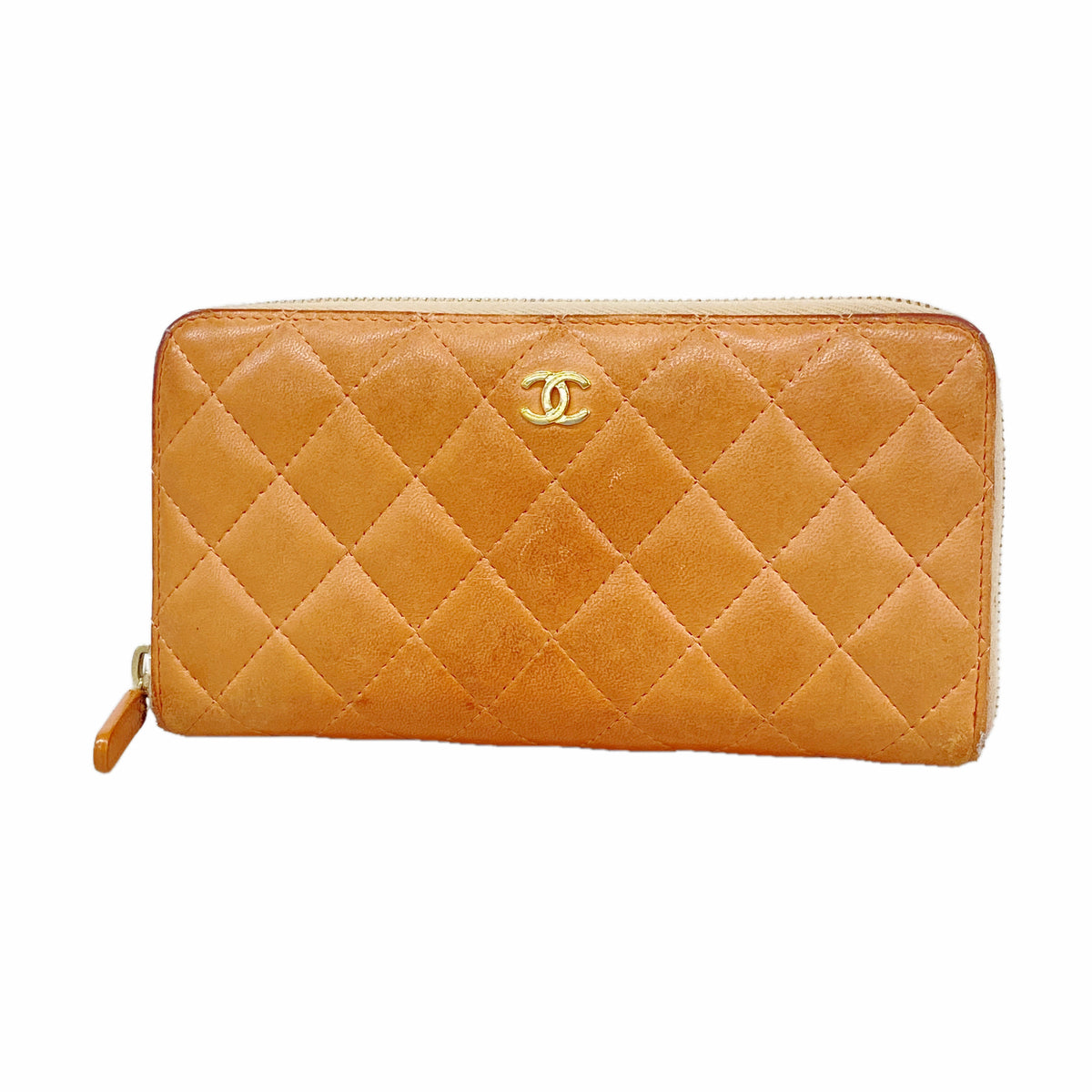 【6kd4862】シャネル 長財布 マトラッセ ラムスキン コーラル ゴールド金具【中古】レディース