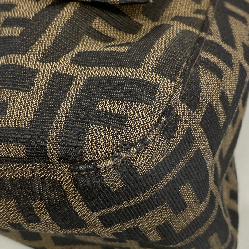 【6kd4885】フェンディ ハンドバッグ ズッカ マンマバケット ナイロンキャンバス ブラウン シルバー金具【中古】レディース