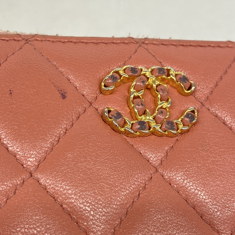 【6kd4900】シャネル 長財布 シャネル19 ラムスキン ピンク ゴールド金具【中古】レディース