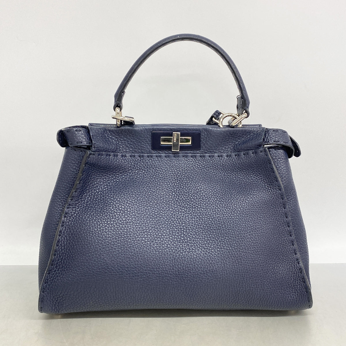 【6kd4932】フェンディ ハンドバッグ セレリア レザー ネイビー シルバー金具 2wayバッグ【中古】レディース