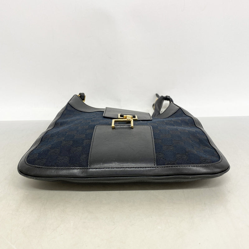 【6kd4945】グッチ ショルダーバッグ GGキャンバス 001 4129 キャンバス ブラック ゴールド金具【中古】レディース