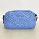 【6kd4946】グッチ ショルダーバッグ GGマーモント 447632 レザー ライトブルー ゴールド金具【中古】レディース