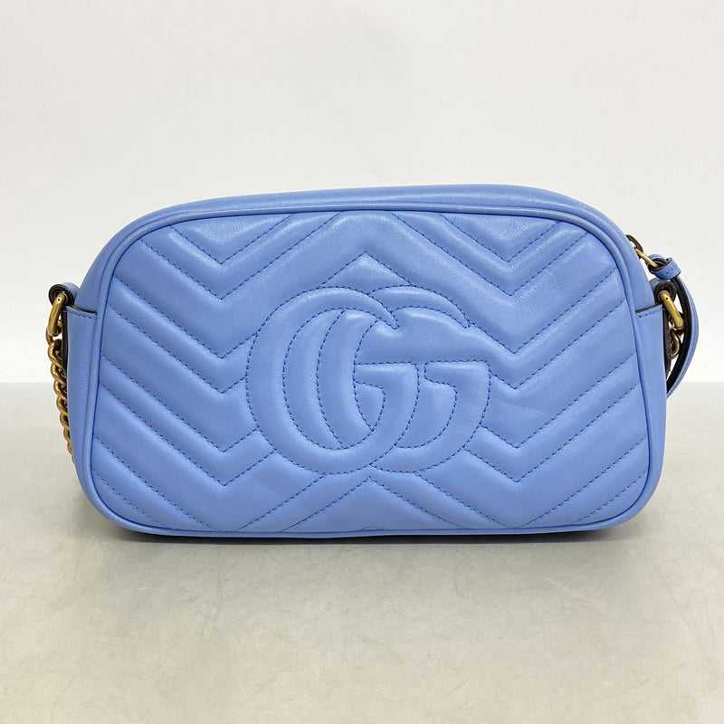 【6kd4946】グッチ ショルダーバッグ GGマーモント 447632 レザー ライトブルー ゴールド金具【中古】レディース