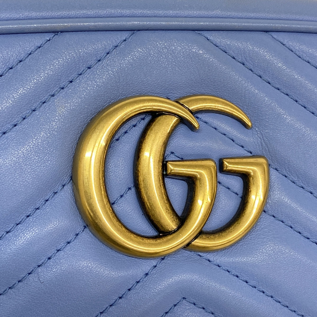 【6kd4946】グッチ ショルダーバッグ GGマーモント 447632 レザー ライトブルー ゴールド金具【中古】レディース