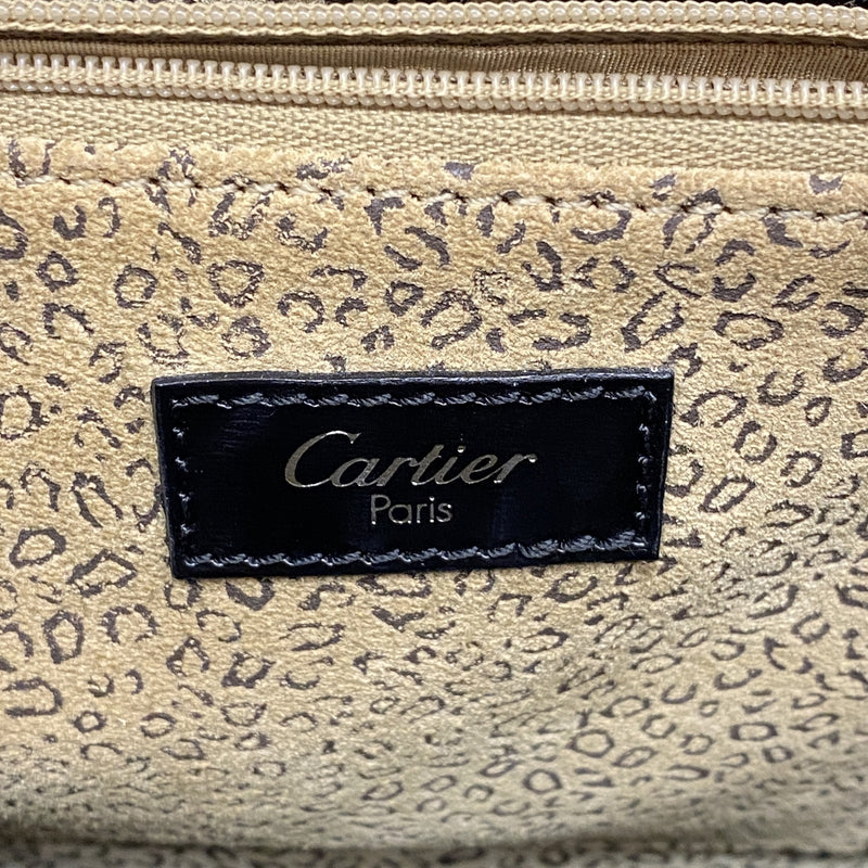 【6kd4964】カルティエ トートバッグ パンテール レザー ブラック シルバー金具【中古】レディース