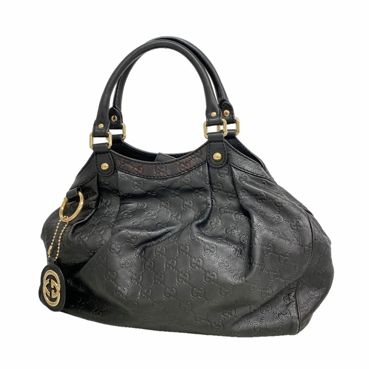 【6kd4966】グッチ ハンドバッグ グッチシマ スーキー 211944 レザー ブラック シャンパンゴールド金具【中古】レディース