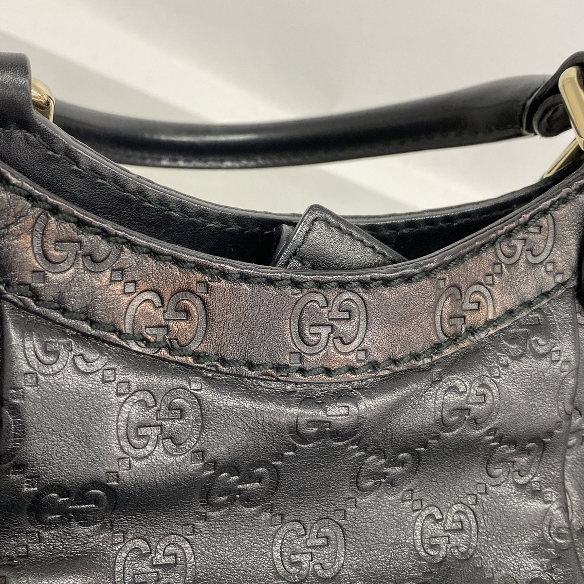 【6kd4966】グッチ ハンドバッグ グッチシマ スーキー 211944 レザー ブラック シャンパンゴールド金具【中古】レディース