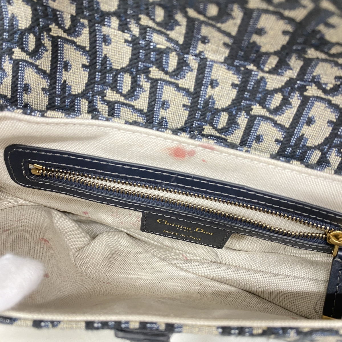 【6kd4967】クリスチャンディオール ハンドバッグ オブリーク サドル キャンバス ネイビー ゴールド金具 2wayバッグ【中古】レディース