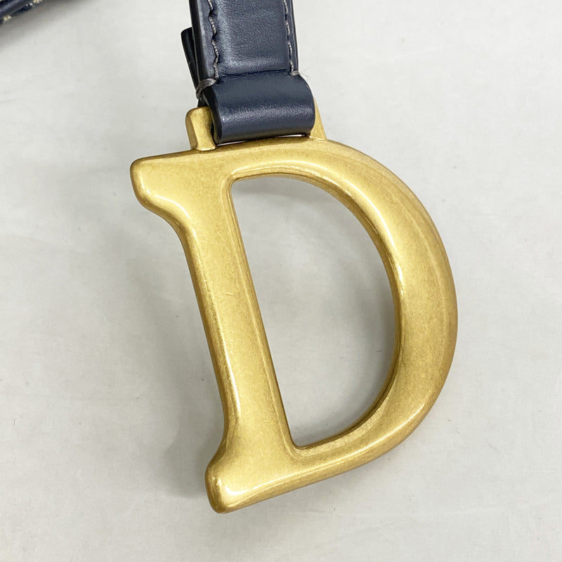 【6kd4967】クリスチャンディオール ハンドバッグ オブリーク サドル キャンバス ネイビー ゴールド金具 2wayバッグ【中古】レディース
