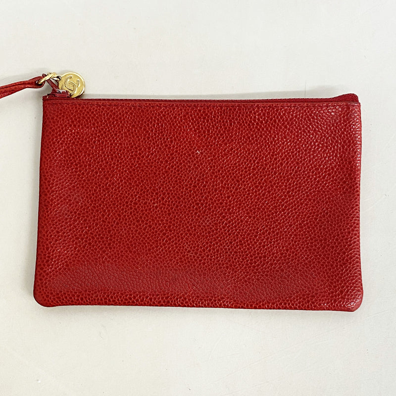 【6kd5011】シャネル ショルダーバッグ チェーンショルダー キャビアスキン レッド ゴールド金具【中古】レディース