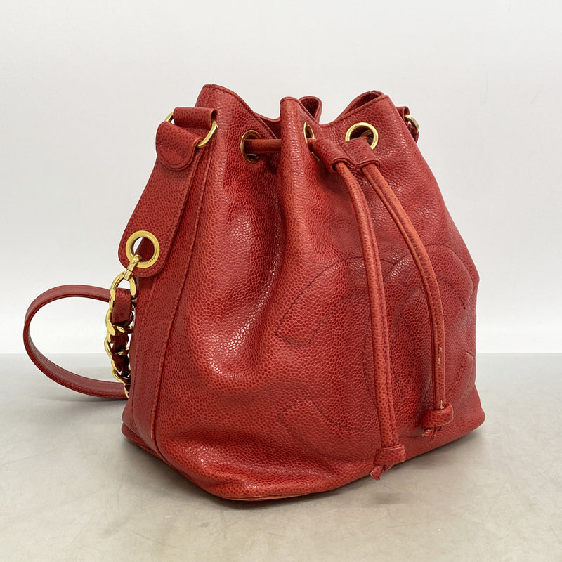 【6kd5011】シャネル ショルダーバッグ チェーンショルダー キャビアスキン レッド ゴールド金具【中古】レディース