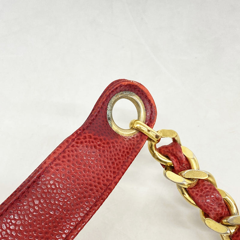 【6kd5011】シャネル ショルダーバッグ チェーンショルダー キャビアスキン レッド ゴールド金具【中古】レディース