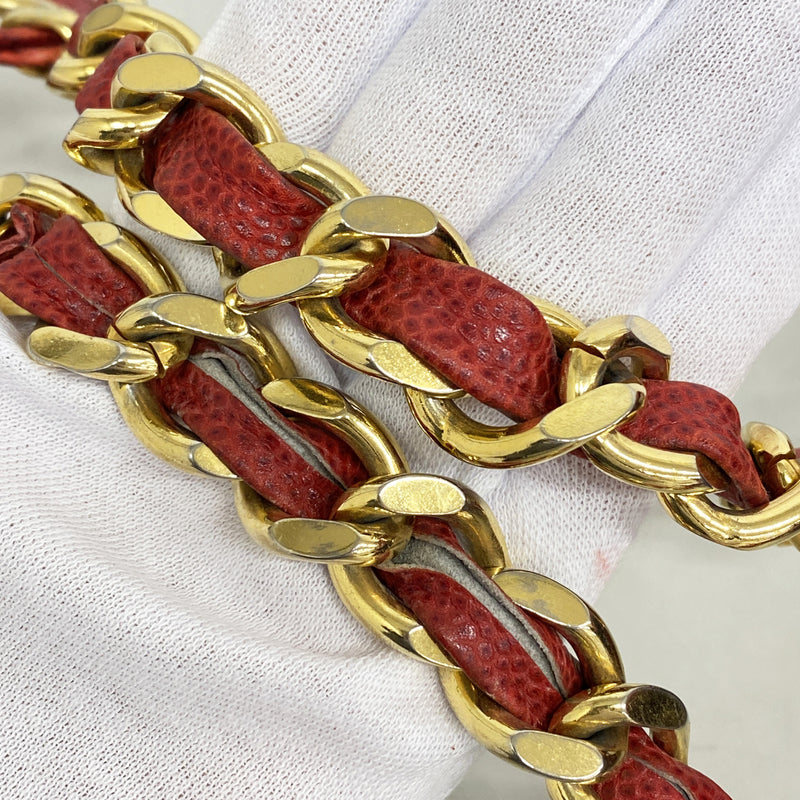 【6kd5011】シャネル ショルダーバッグ チェーンショルダー キャビアスキン レッド ゴールド金具【中古】レディース