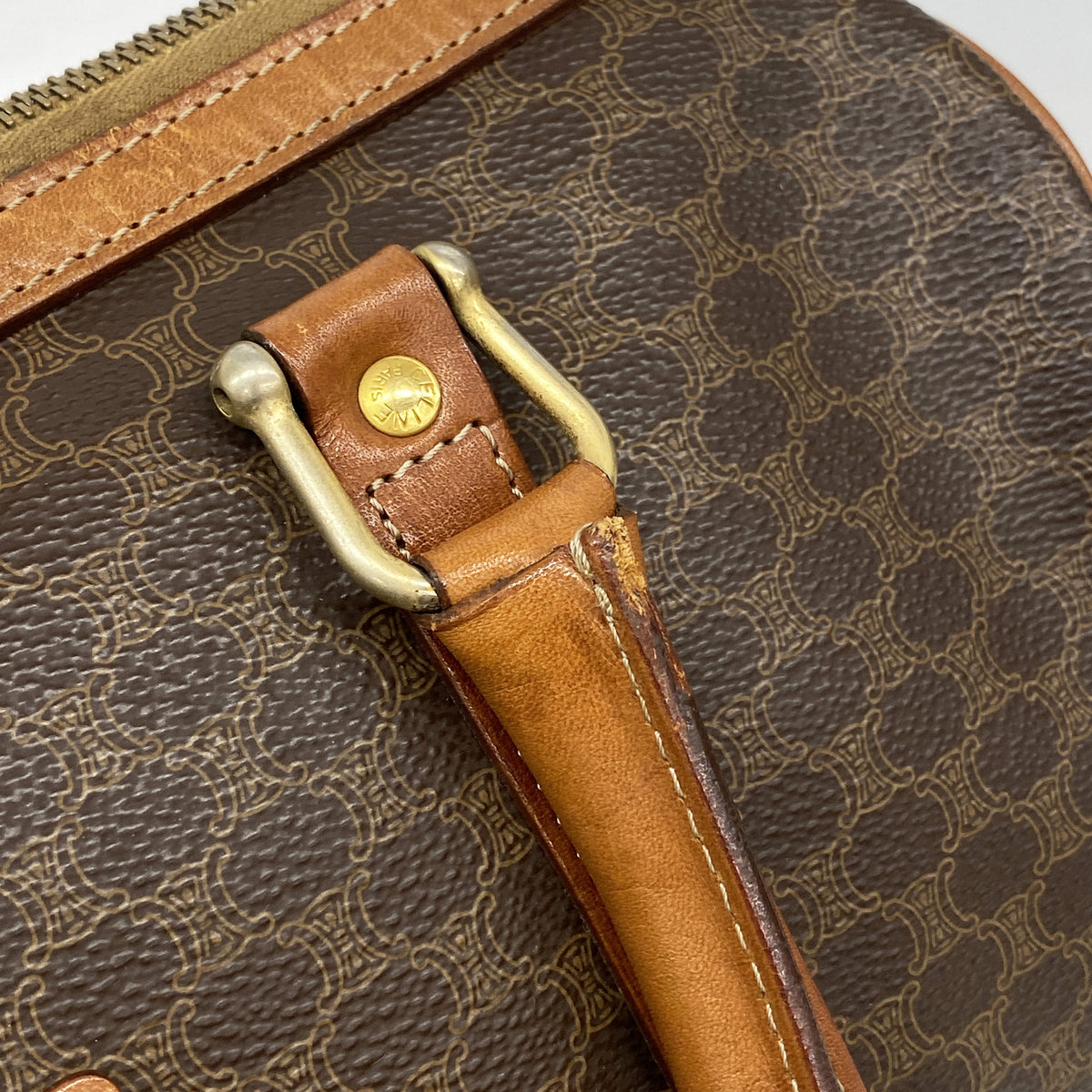 【6ke5037】セリーヌ ハンドバッグ マカダム PVC ブラウン ゴールド金具【中古】レディース