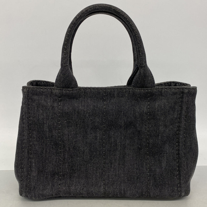 【6ke5055】プラダ ハンドバッグ カナパ デニム ブラック ゴールド金具 2wayバッグ【中古】レディース