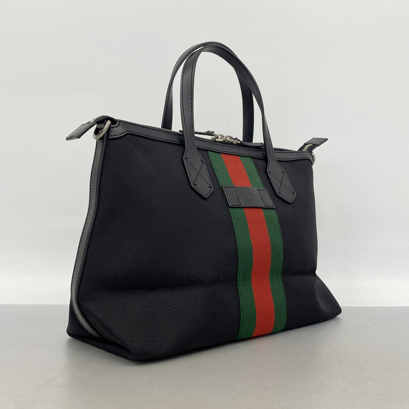 【6ke5114】グッチ ハンドバッグ シェリーライン 630923 ナイロン ブラック シルバー金具 2wayバッグ【中古】レディース