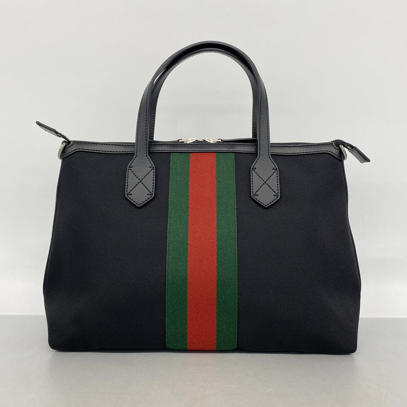 【6ke5114】グッチ ハンドバッグ シェリーライン 630923 ナイロン ブラック シルバー金具 2wayバッグ【中古】レディース