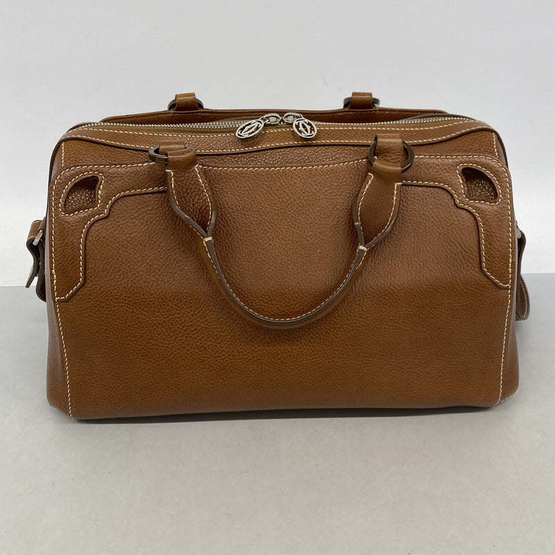 【6ke5155】カルティエ ハンドバッグ マルチェロ レザー ブラウン シルバー金具 2wayバッグ【中古】レディース