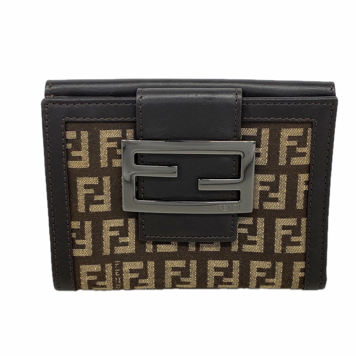 【6ke5158】フェンディ 財布 ズッキーノ ナイロンキャンバス ブラウン シルバー金具【中古】レディース