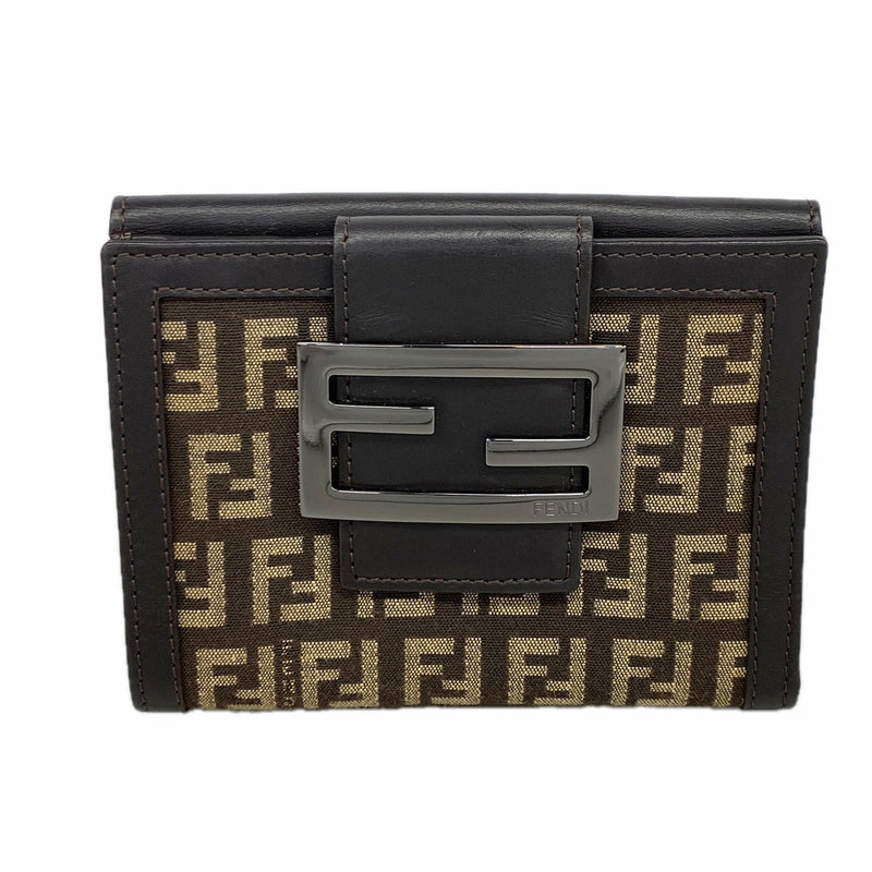 【6ke5158】フェンディ 財布 ズッキーノ ナイロンキャンバス ブラウン シルバー金具【中古】レディース
