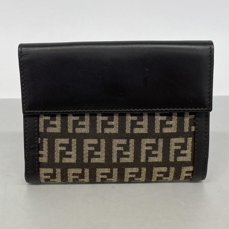 【6ke5158】フェンディ 財布 ズッキーノ ナイロンキャンバス ブラウン シルバー金具【中古】レディース