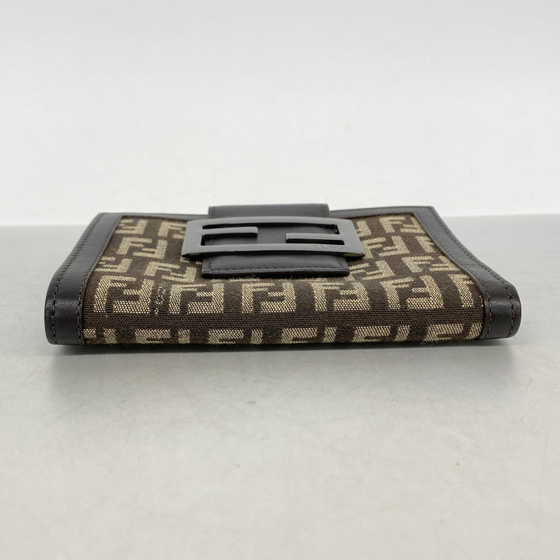 【6ke5158】フェンディ 財布 ズッキーノ ナイロンキャンバス ブラウン シルバー金具【中古】レディース