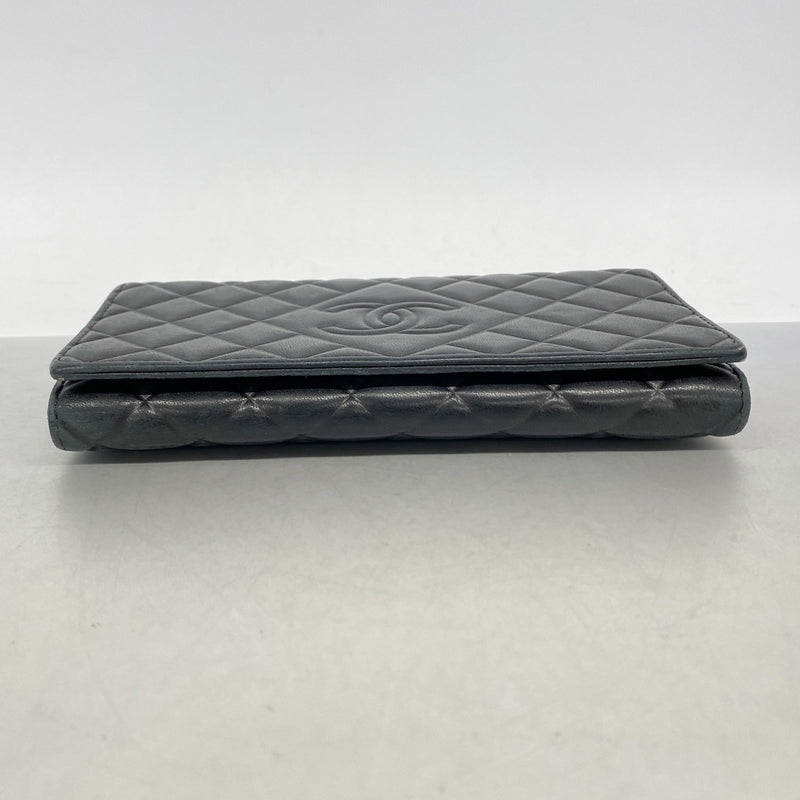 【6ke5159】シャネル 長財布 マトラッセ ラムスキン ブラック シルバー金具【中古】レディース