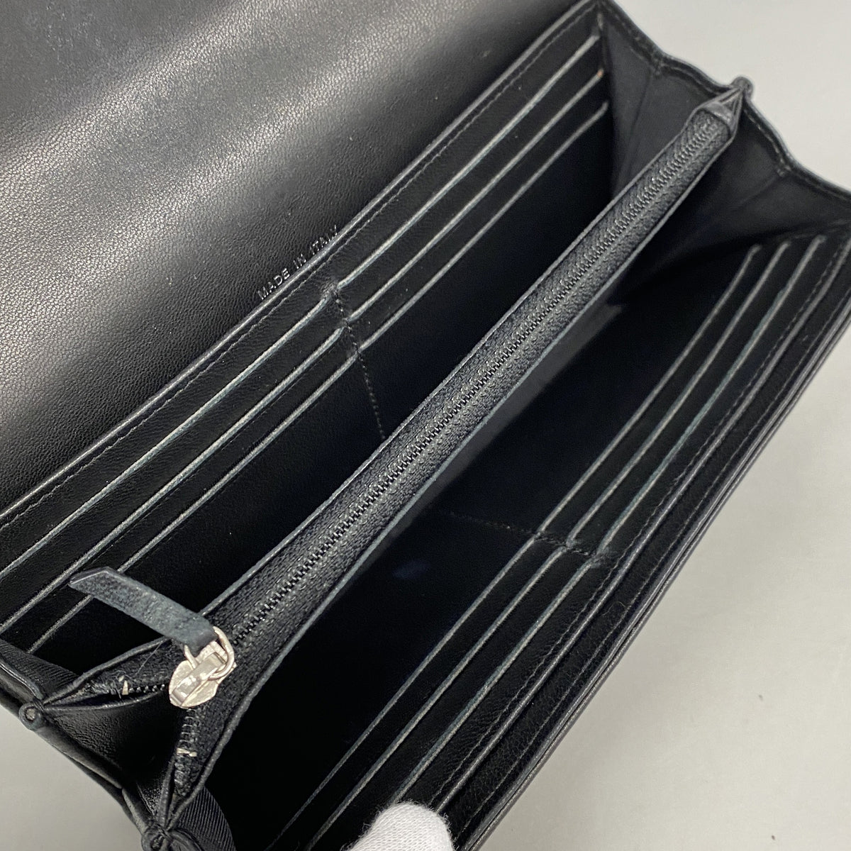 【6ke5159】シャネル 長財布 マトラッセ ラムスキン ブラック シルバー金具【中古】レディース