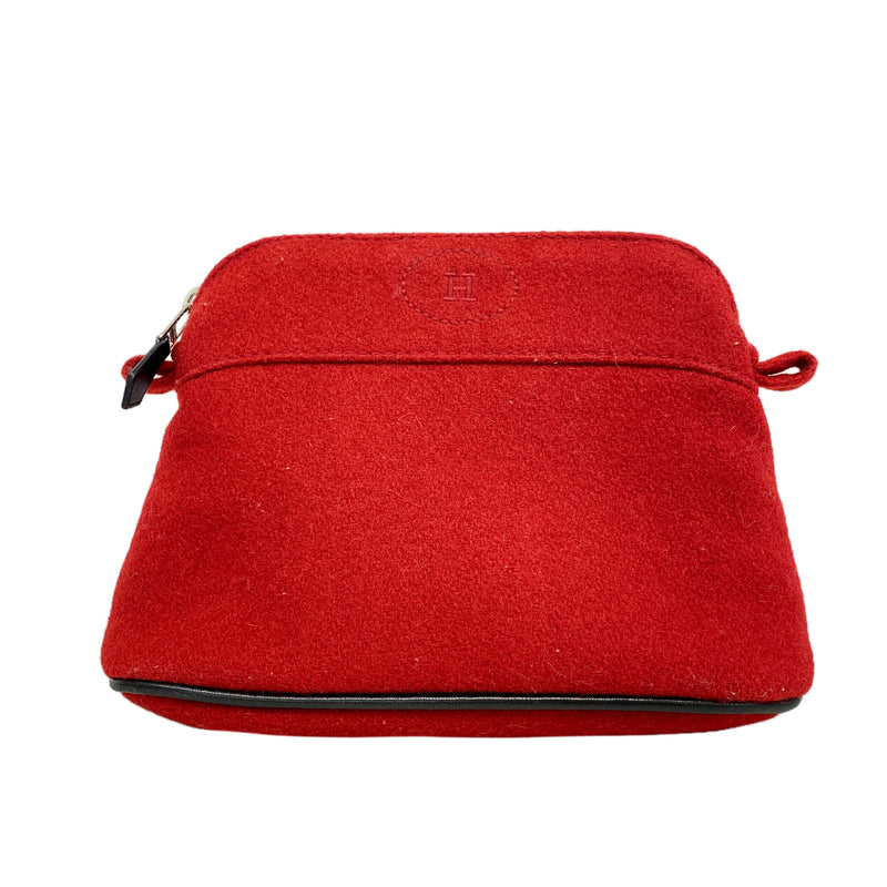 【6ke5165】エルメス ポーチ ボリードポーチ ウール レッド シルバー金具【中古】レディース