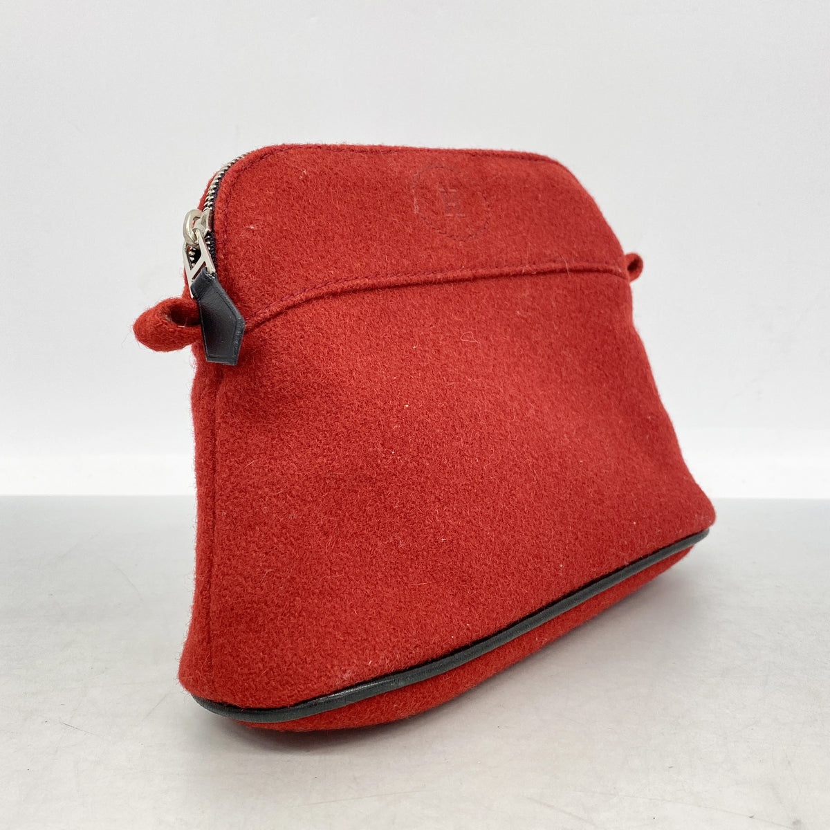 【6ke5165】エルメス ポーチ ボリードポーチ ウール レッド シルバー金具【中古】レディース