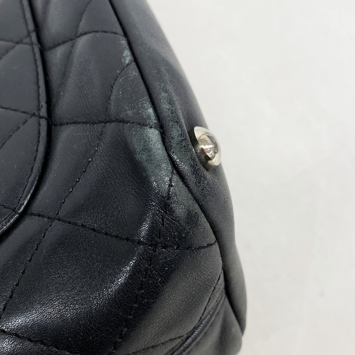 【6ke5166】シャネル ハンドバッグ カンボン ラムスキン ブラック シルバー金具【中古】レディース
