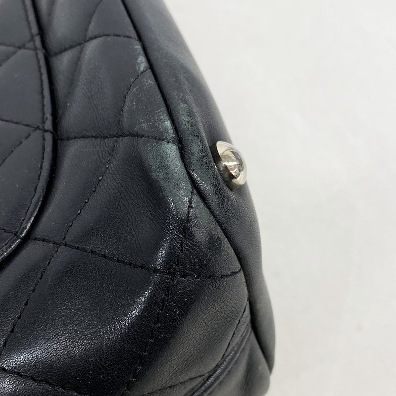 【6ke5166】シャネル ハンドバッグ カンボン ラムスキン ブラック シルバー金具【中古】レディース