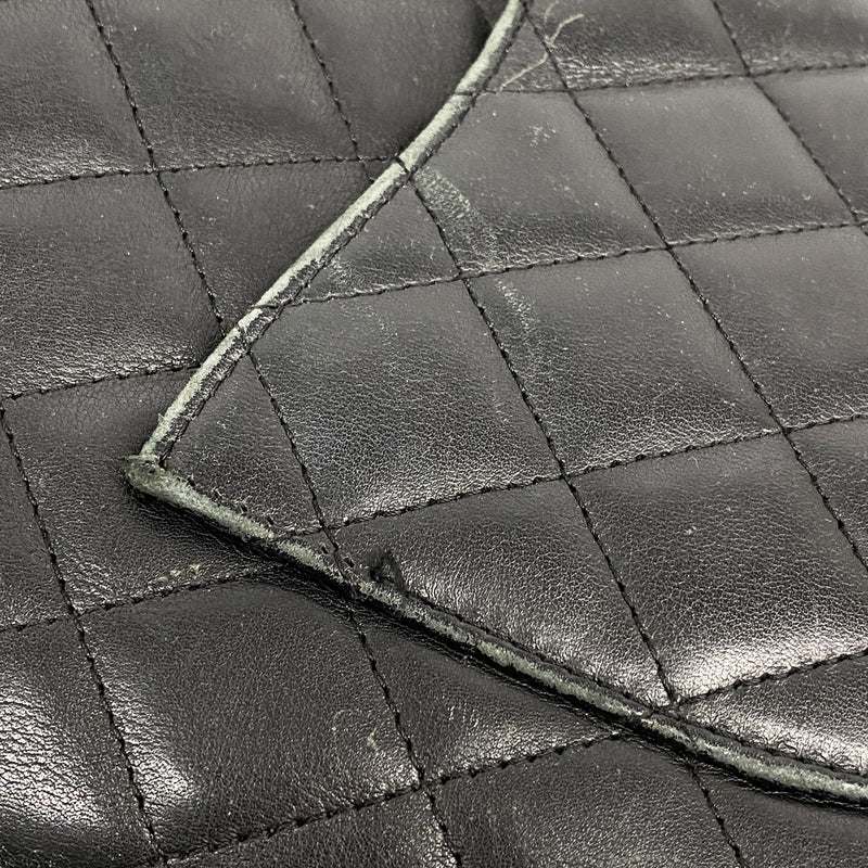 【6ke5166】シャネル ハンドバッグ カンボン ラムスキン ブラック シルバー金具【中古】レディース