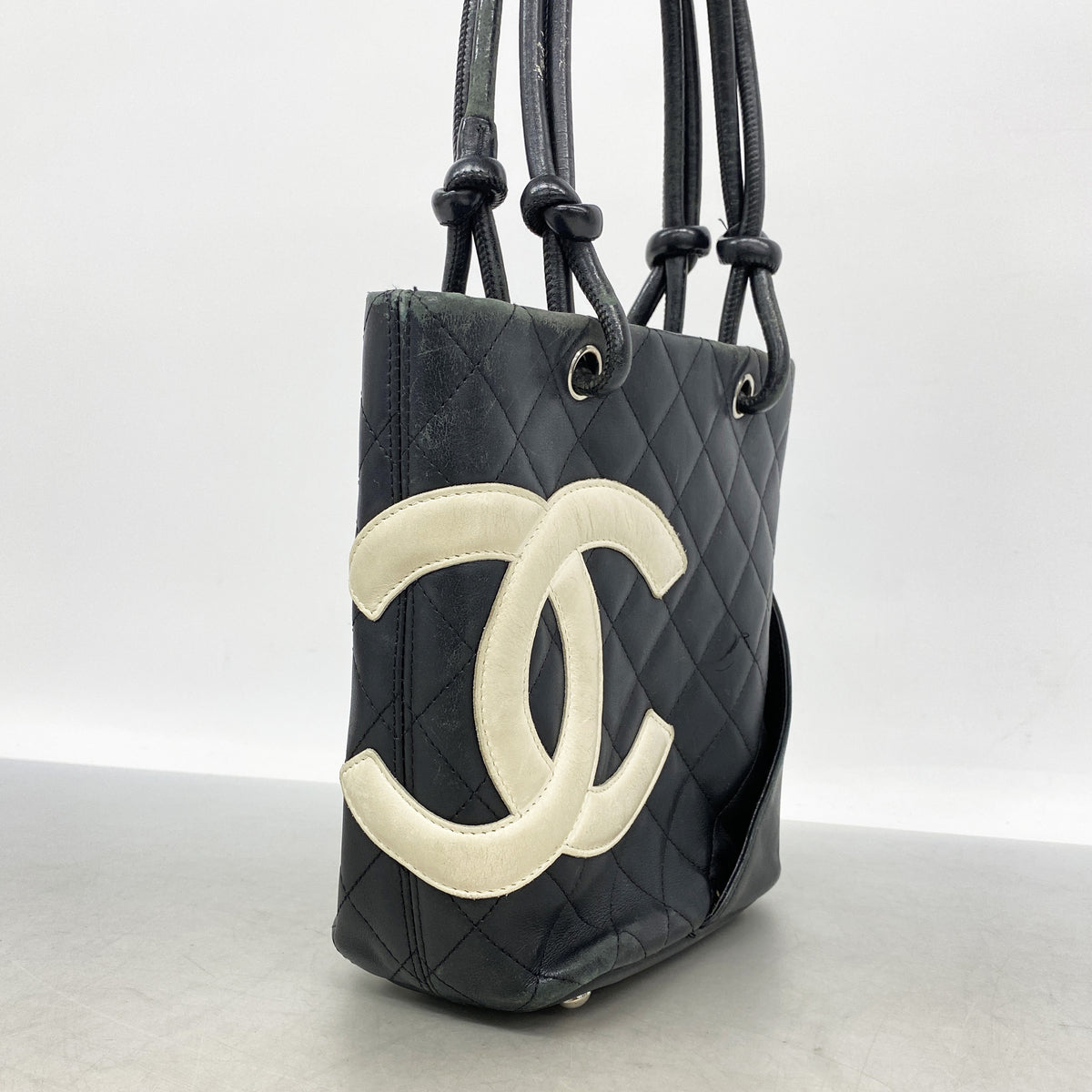 【6ke5166】シャネル ハンドバッグ カンボン ラムスキン ブラック シルバー金具【中古】レディース