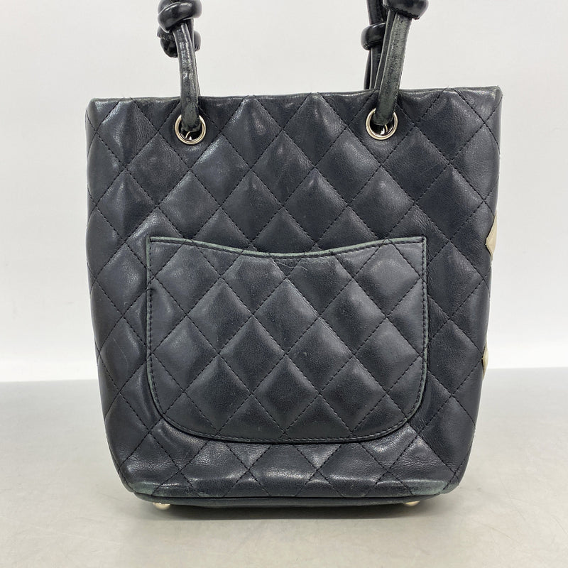 【6ke5166】シャネル ハンドバッグ カンボン ラムスキン ブラック シルバー金具【中古】レディース