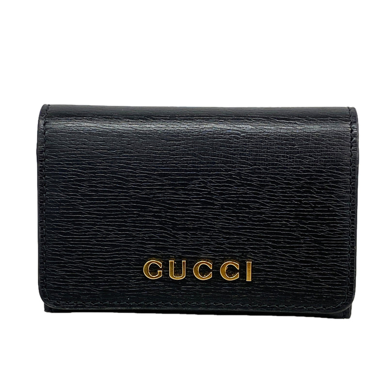 【6ke5170】グッチ カードケース 790101 レザー ブラック ゴールド金具【中古】メンズ レディース ユニセックス