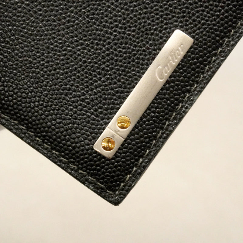 【6ke5176】カルティエ 札入れ サントス レザー ブラック ゴールド/シルバー金具【中古】メンズ