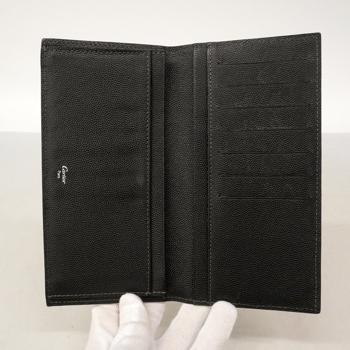 【6ke5176】カルティエ 札入れ サントス レザー ブラック ゴールド/シルバー金具【中古】メンズ