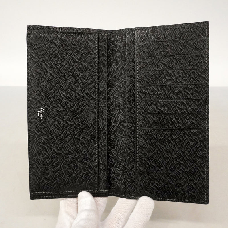 【6ke5176】カルティエ 札入れ サントス レザー ブラック ゴールド/シルバー金具【中古】メンズ