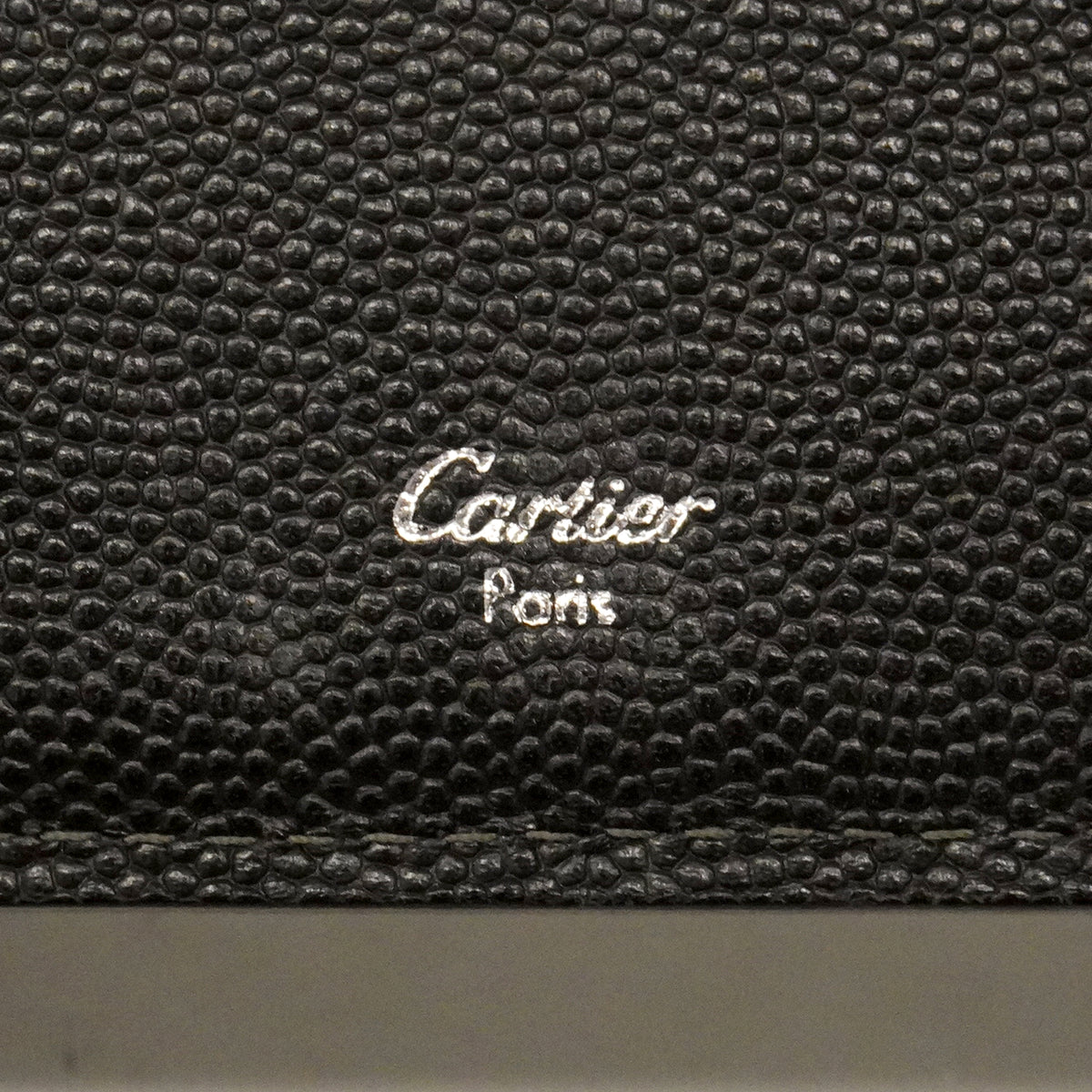 【6ke5176】カルティエ 札入れ サントス レザー ブラック ゴールド/シルバー金具【中古】メンズ