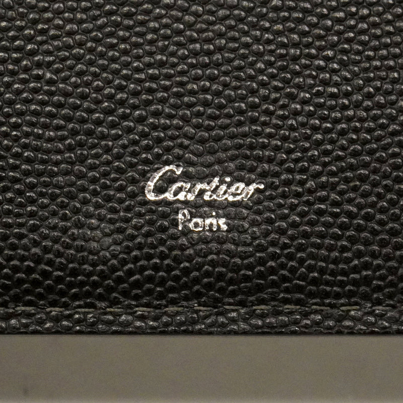 【6ke5176】カルティエ 札入れ サントス レザー ブラック ゴールド/シルバー金具【中古】メンズ