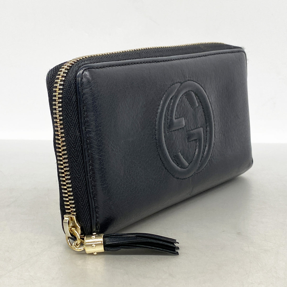 【6ke5190】グッチ 長財布 ソーホー 308004 レザー ブラック シャンパンゴールド金具【中古】レディース