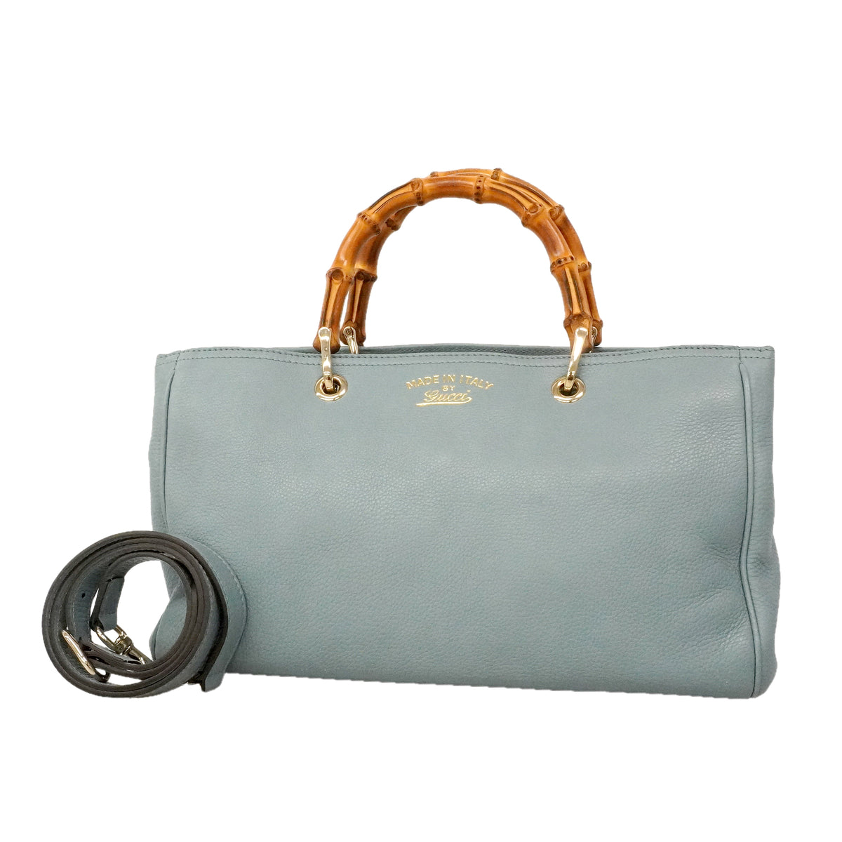 【6ke5196】グッチ ハンドバッグ バンブー 323660 レザー ブルー ゴールド金具 2wayバッグ【中古】レディース
