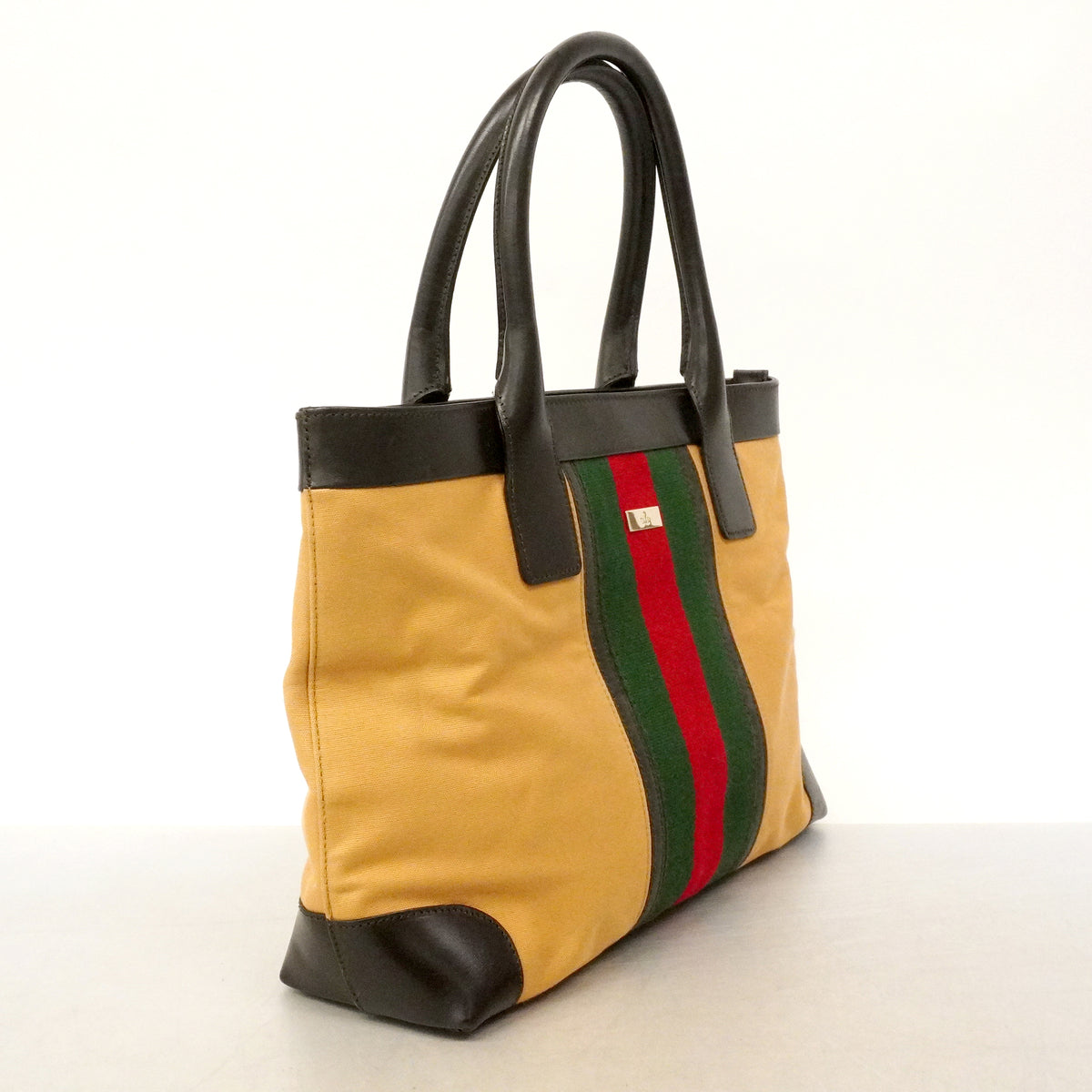 【6ke5215】グッチ トートバッグ シェリーライン 002 1119 キャンバス ブラウン ブラック ゴールド金具【中古】レディース