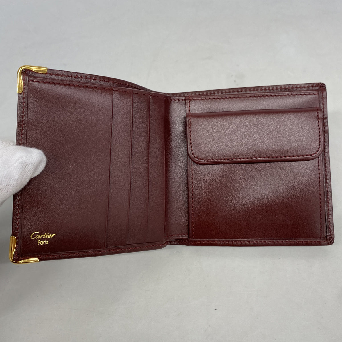 【6ke5235】カルティエ 財布 マスト レザー ボルドー ゴールド金具【中古】メンズ