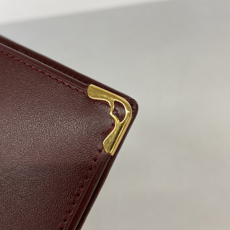 【6ke5235】カルティエ 財布 マスト レザー ボルドー ゴールド金具【中古】メンズ