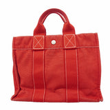 【6ke5247】エルメス トートバッグ ドーヴィルPM キャンバス レッド シルバー金具【中古】レディース